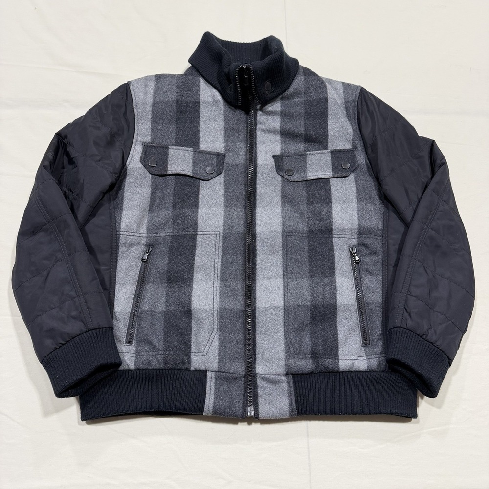 American Rag Cie Jacket Mens Sz XL Black Grey Plaid‎ Wool Blend Bomber Pockets